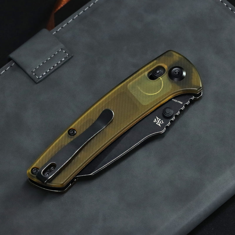 KANSEPT Main Street Thumb Studs/ Crossbar Lock Knife Light Brown Acrylic Handle (3.36'' 154CM Blade) Dirk Pinkerton Design-T1015V8