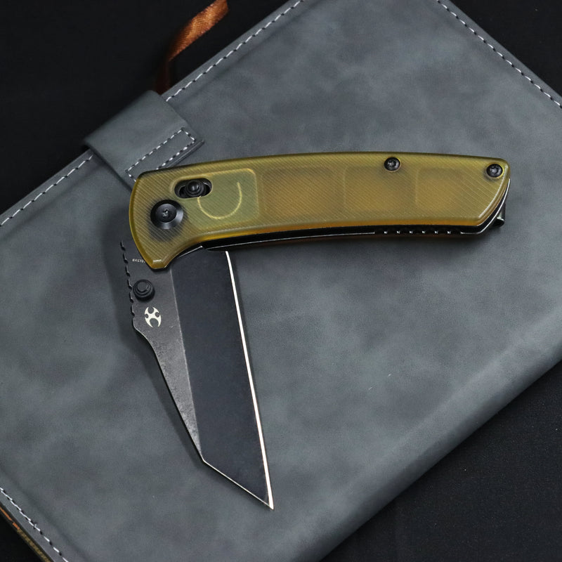 KANSEPT Main Street Thumb Studs/ Crossbar Lock Knife Light Brown Acrylic Handle (3.36'' 154CM Blade) Dirk Pinkerton Design-T1015V8