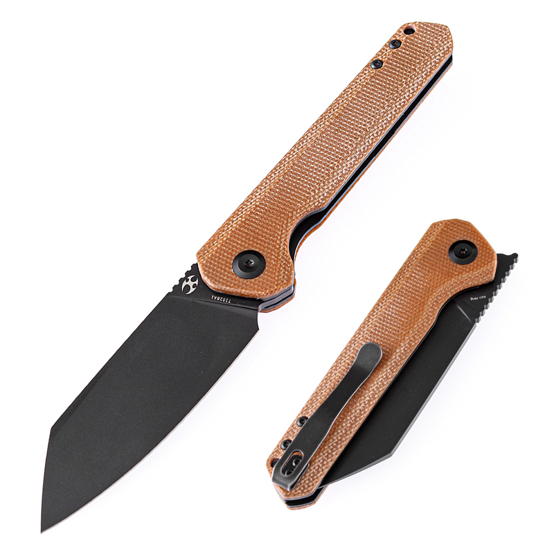 KANSEPT Bulldozer Front Flipper Brown Micarta Handle (3.56" Black TiCn Coated D2 Blade) with Kim Ning Design-T1028A1