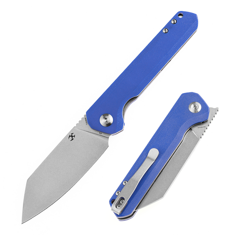 KANSEPT Bulldozer Front Flipper Blue G10 Handle (3.56" Stonewashed D2 Blade) with Kim Ning Design-T1028A6