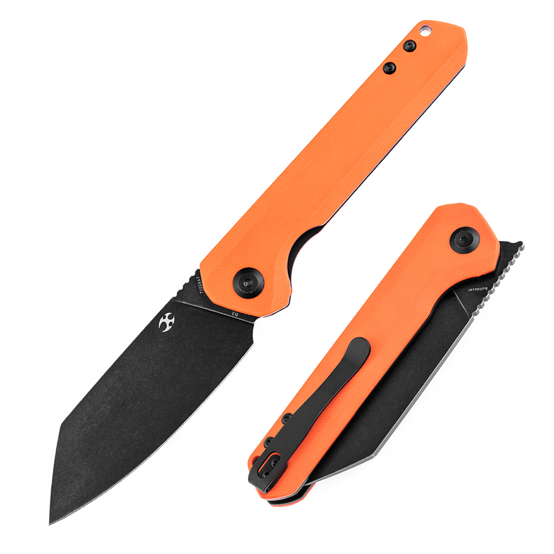 KANSEPT Bulldozer Front Flipper Orange G10 Handle(3.56" Black TiCn Coated D2 Blade) with Kim Ning Design-T1028A7