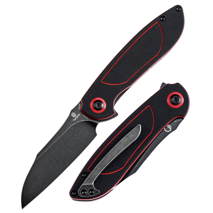 Tenable Prometheus Folding Knife Black and Red G10 Handle(3.29'' Blackwash 14C28N Blade)D.O.C.K. Design-T1040A1