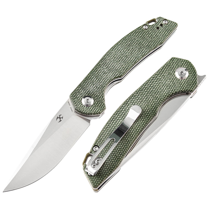 KANSEPT Mini Accipiter Flipper Knife Green Micarta Handle(2.9"154CM Blade)Kim Ning Design-T2007A2