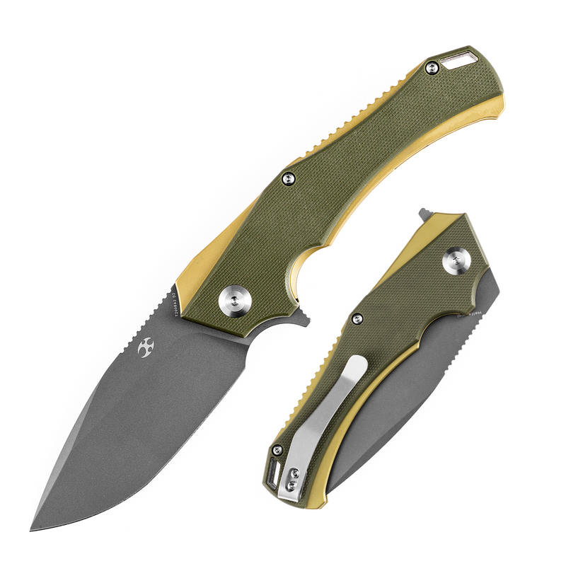 KANSEPT Mini Hellx T2008A2 Gray TiCn Coated D2  Blade Olive Green G10 Handle with Mikkel Willumsen Design