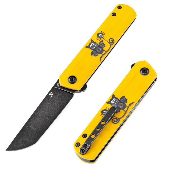 Foosa T2020T8 154CM Blade Non Locking Folding Knife Yellow G10 Handle with Bat Print Limited Edition