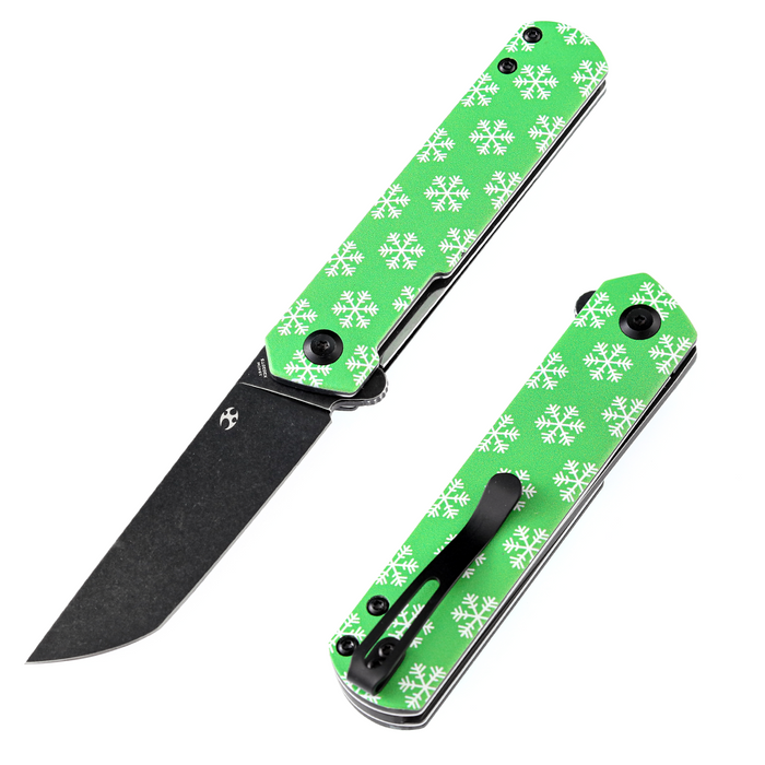 Foosa X2020T5 Black TiCn Coated 154CM Blade Liner Lock Folder Green G10 Handle with Snowflake Print Rolf Helbig Design Limited Edition