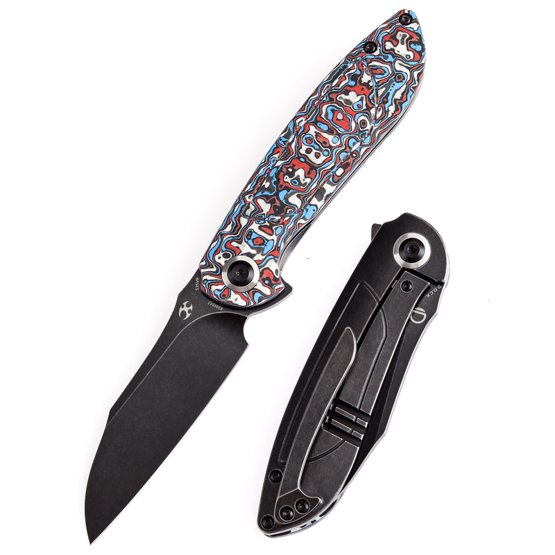 KANSEPT Prometheus Folding Knife White Blue Red Nebula Carbon Fiber Handle(3.29'' CPM S35VN Blade)D.O.C.K. Design-K1040A2