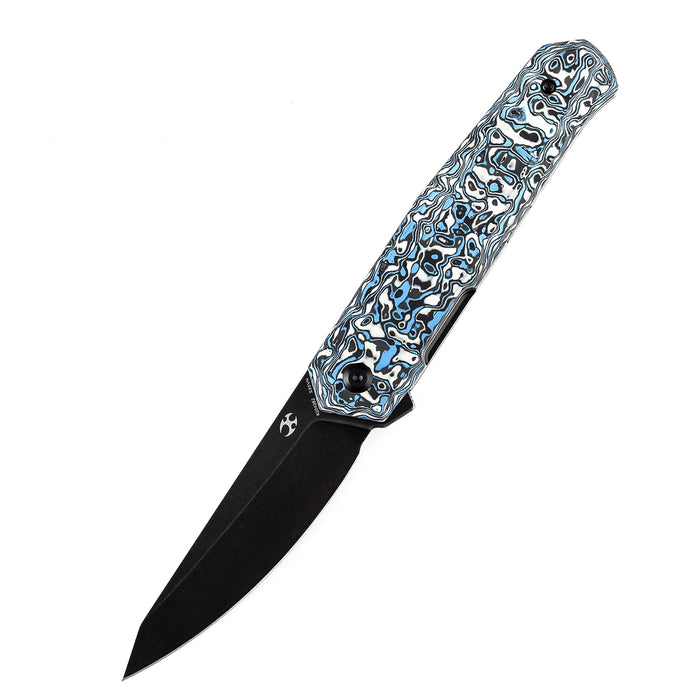 KANSEPT Integra Flipper Knife Blue & White Carbon Fiber Handle (3.63''CPM S35VN Blade) JK Knives-K1042B2