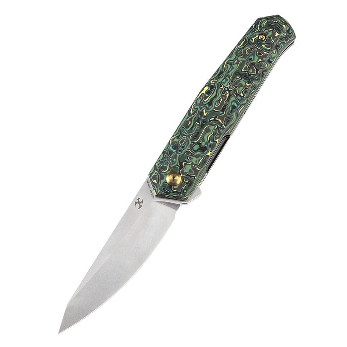 KANSEPT Integra Flipper Knife Green& Yellow Carbon Fiber Handle (3.63''CPM S35VN Blade) JK Knives-K1042B3