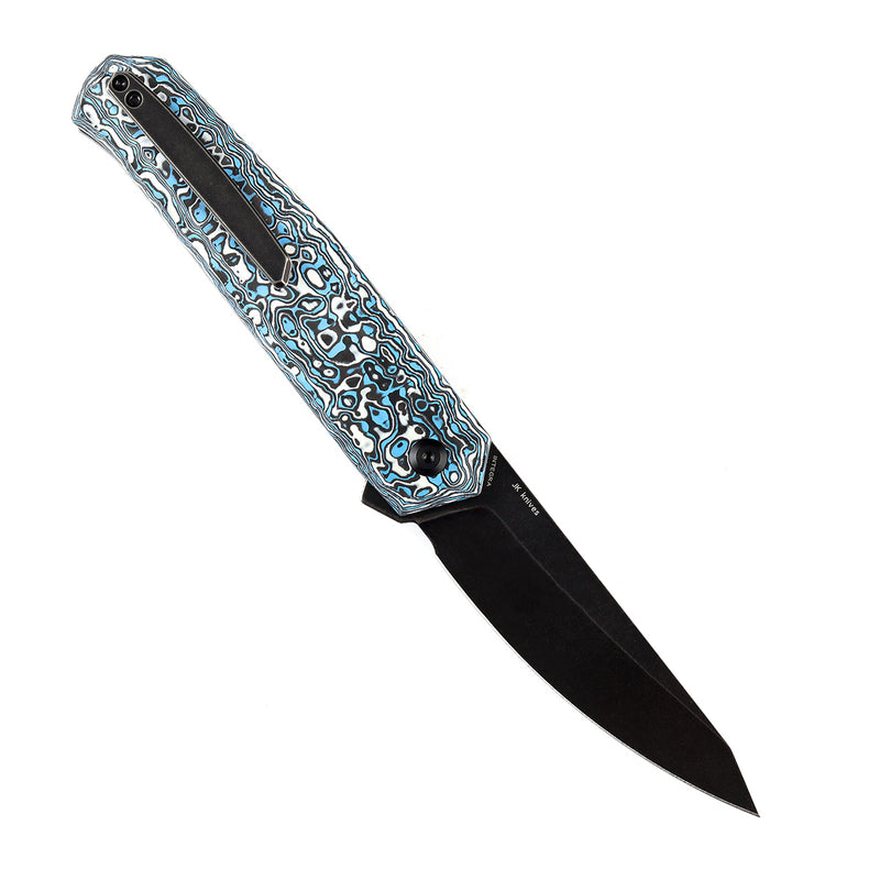 KANSEPT Integra Flipper Knife Blue & White Carbon Fiber Handle (3.63''CPM S35VN Blade) JK Knives-K1042B2