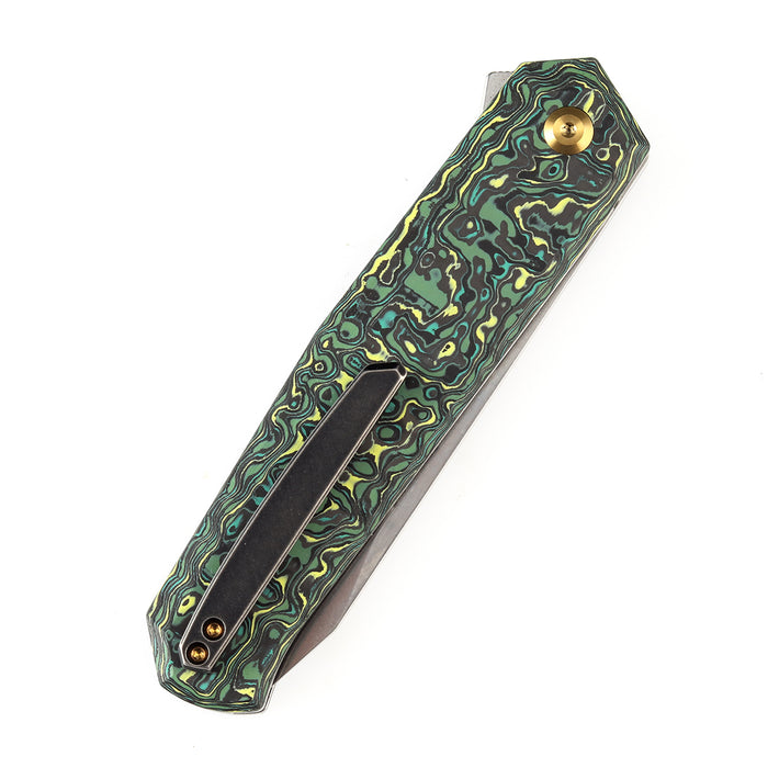 KANSEPT Integra Flipper Knife Green& Yellow Carbon Fiber Handle (3.63''CPM S35VN Blade) JK Knives-K1042B3