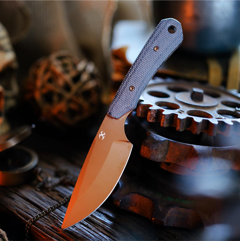 KANSEPT Flank Fixed Blade Black Micarta Handle (3.69'' Rose Gold Coated  D2 Blade) TuffKnives Designed- G006A3