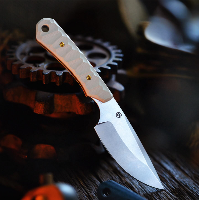 KANSEPT Flank Fixed Blade Light Sand G10 Handle (3.69'' Stonewashed D2 Blade) TuffKnives Designed- G006A5