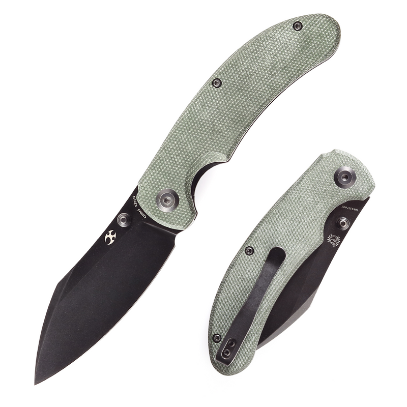 Nesstreet K1039A3 Black Stonewashed CPM-S35Vn Blade Green Micarta Handle with Karambit Maker design
