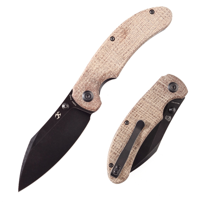 Nesstreet K1039A4 Black Stonewashed CPM-S35VN Blade Brown Canvas Micarta Handle with Karambit Maker design