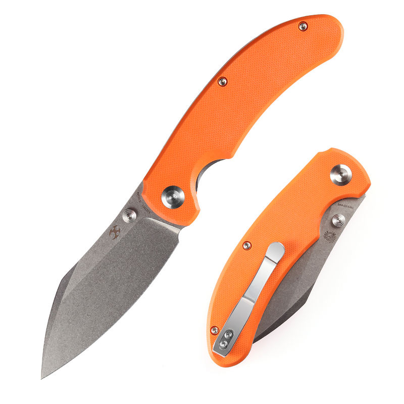 Nesstreet K1039A5 Stonewashed CPM-S35VN Blade Orange G10 Handle with Karambit Maker design