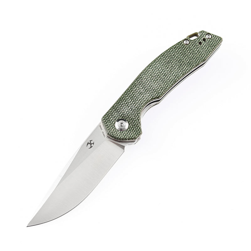 KANSEPT Mini Accipiter Flipper Knife Green Micarta Handle(2.9"154CM Blade)Kim Ning Design-T2007A2