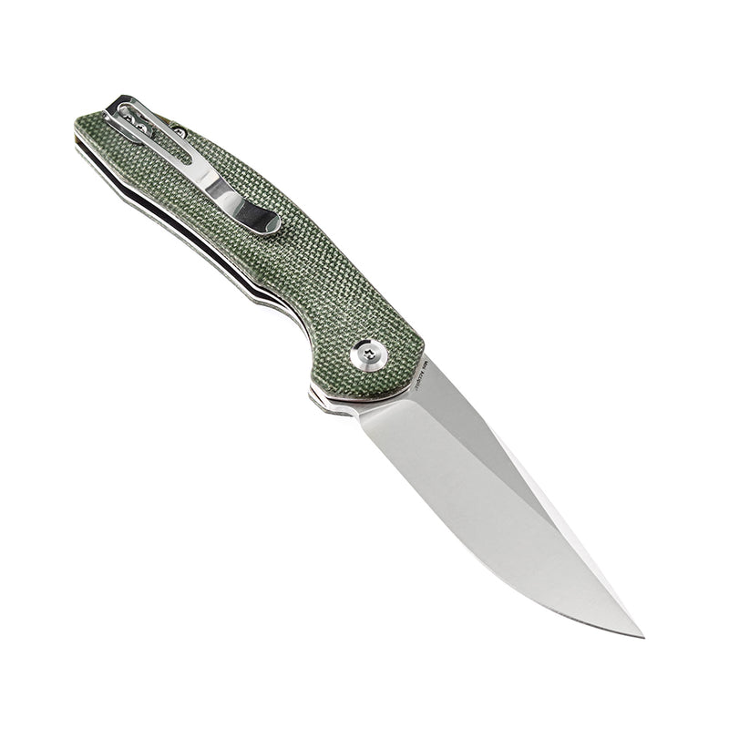 KANSEPT Mini Accipiter Flipper Knife Green Micarta Handle(2.9"154CM Blade)Kim Ning Design-T2007A2