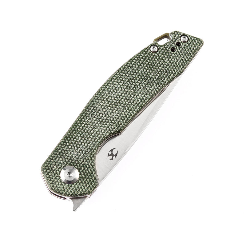 KANSEPT Mini Accipiter Flipper Knife Green Micarta Handle(2.9"154CM Blade)Kim Ning Design-T2007A2