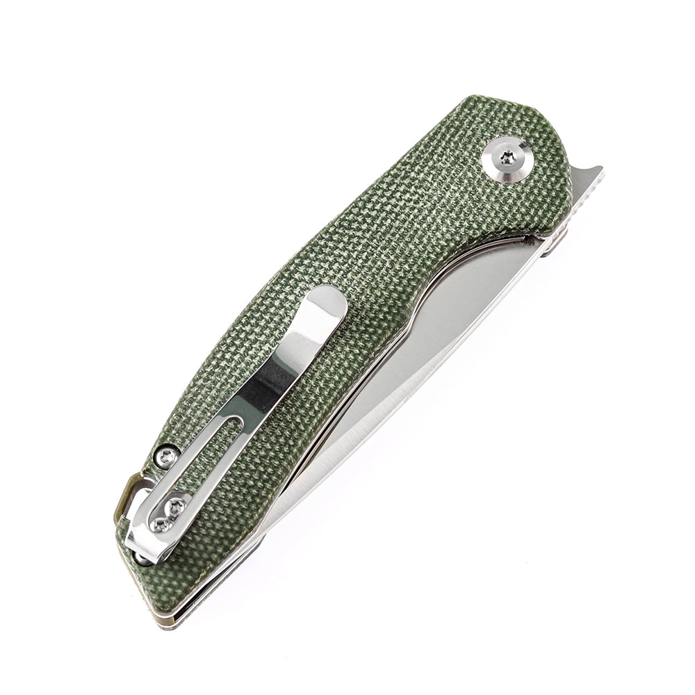 KANSEPT Mini Accipiter Flipper Knife Green Micarta Handle(2.9