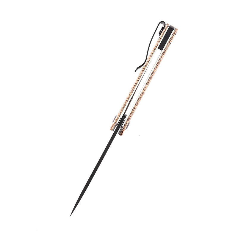 KANSEPT Foosa X2020T2 154CM Blade Liner Lock Folder Plaid Brown Micarta Handle Rolf Helbig Design