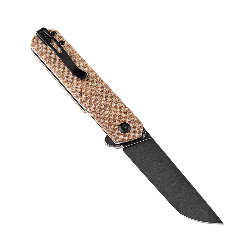 KANSEPT Foosa X2020T2 154CM Blade Liner Lock Folder Plaid Brown Micarta Handle Rolf Helbig Design