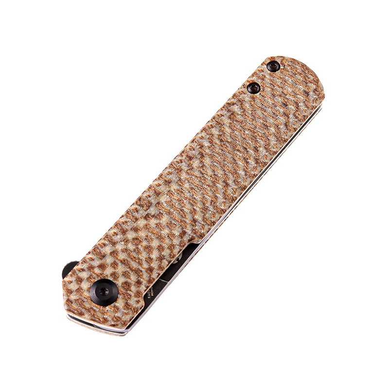 KANSEPT Foosa X2020T2 154CM Blade Liner Lock Folder Plaid Brown Micarta Handle Rolf Helbig Design