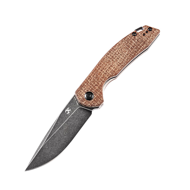 KANSEPT Mini Accipiter Front Flipper Knife Brown Micarta Handle(2.9"154CM Blade)Kim Ning Design-T2007A3
