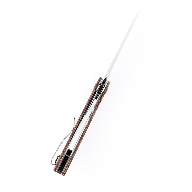 KANSEPT Mini Accipiter Front Flipper Knife Brown Micarta Handle(2.9"154CM Blade)Kim Ning Design-T2007A3