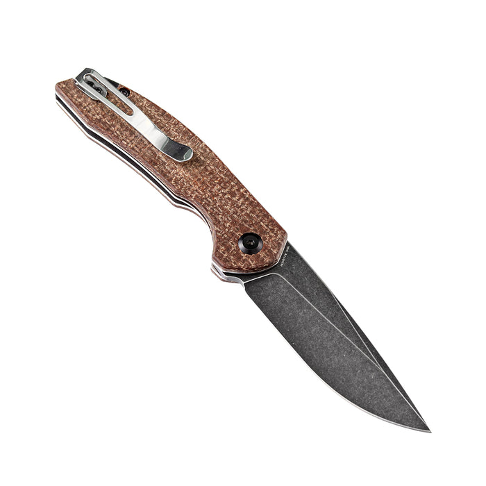 KANSEPT Mini Accipiter Front Flipper Knife Brown Micarta Handle(2.9"154CM Blade)Kim Ning Design-T2007A3
