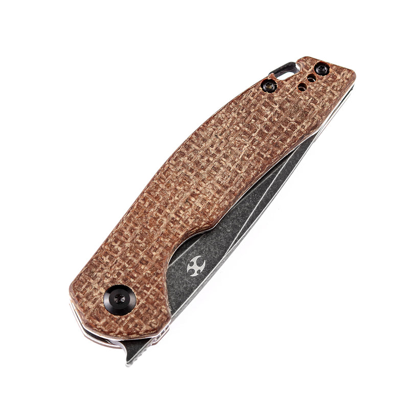 KANSEPT Mini Accipiter Front Flipper Knife Brown Micarta Handle(2.9"154CM Blade)Kim Ning Design-T2007A3