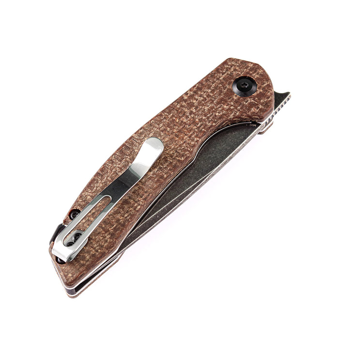 KANSEPT Mini Accipiter Front Flipper Knife Brown Micarta Handle(2.9"154CM Blade)Kim Ning Design-T2007A3
