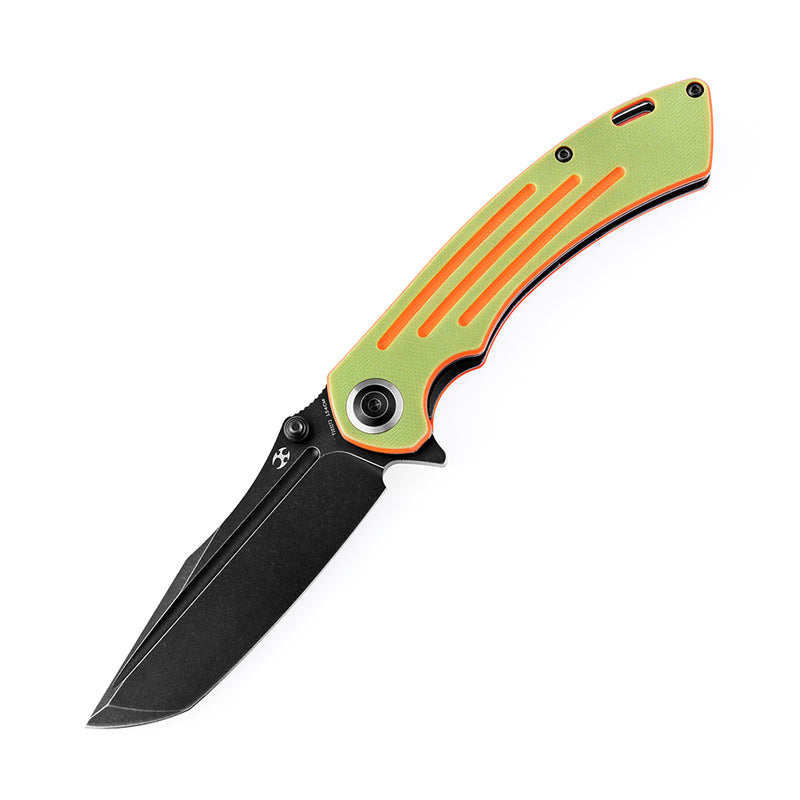 Pretatout T1032T2 Stonewashed 154CM Blade Green and Orange G10 Handle with Kmaxrom Design