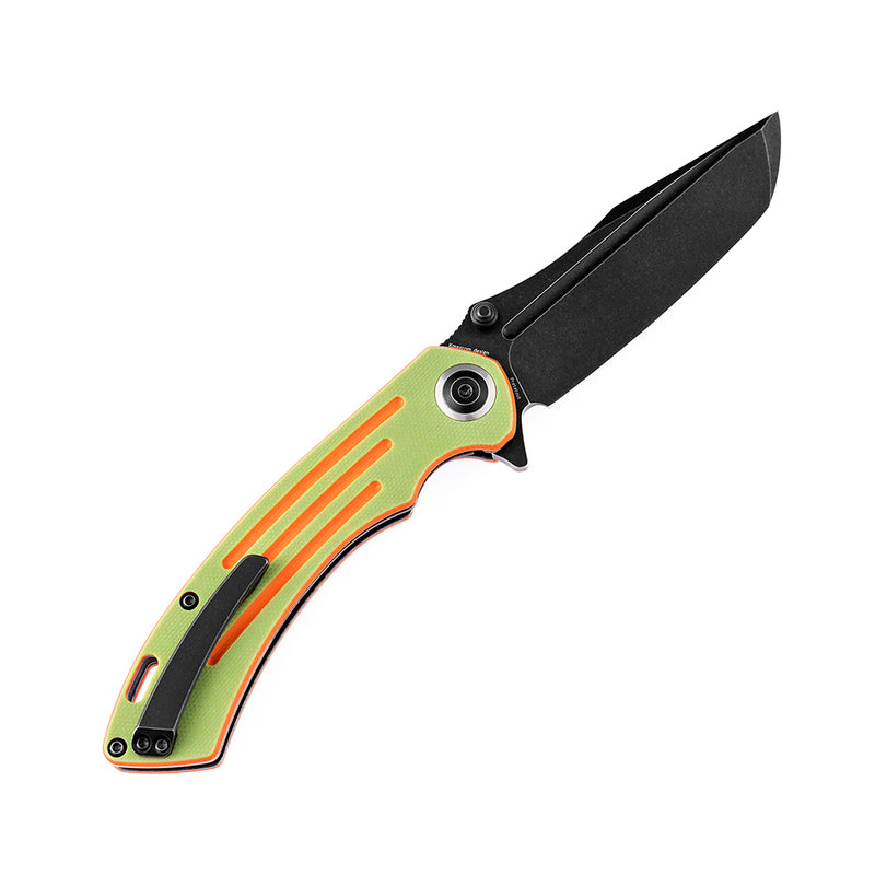Pretatout T1032T2 Stonewashed 154CM Blade Green and Orange G10 Handle with Kmaxrom Design