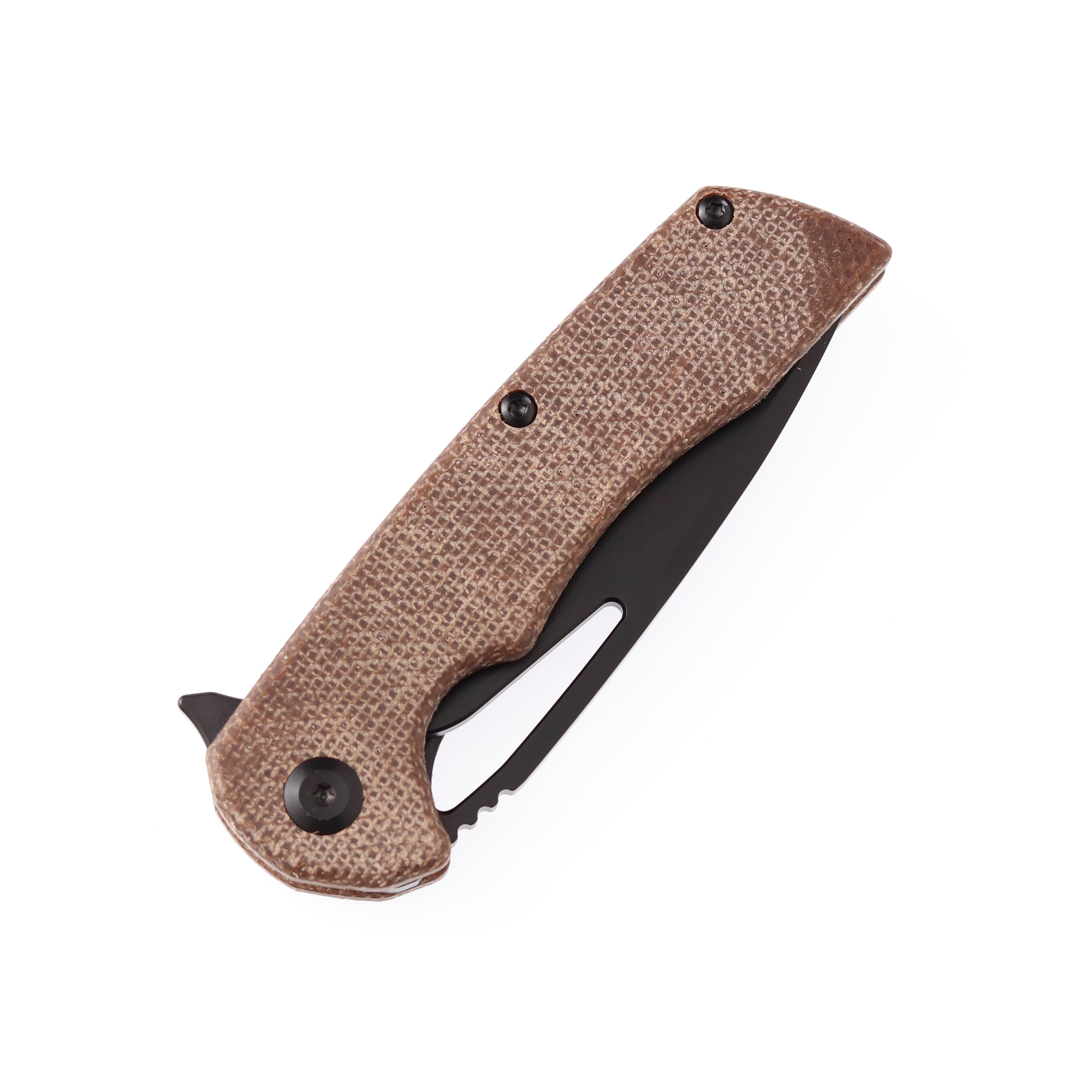 KASEPT Kryo Flipper Brown Micarta Handle(Black Coating D2 Blade