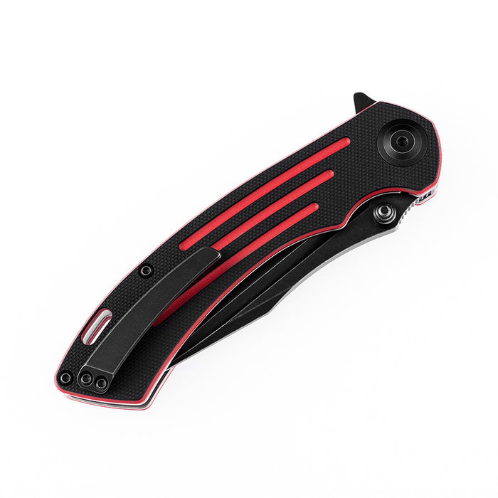 Pretatout T1032A1 Black TiCn Coated 154CM Blade Black and Red G10 Handle with Kmaxrom Design
