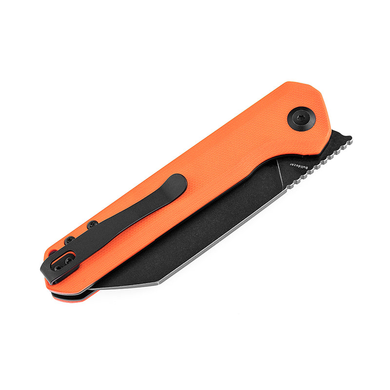 KANSEPT Bulldozer Front Flipper Orange G10 Handle(3.56" Black TiCn Coated D2 Blade) with Kim Ning Design-T1028A7