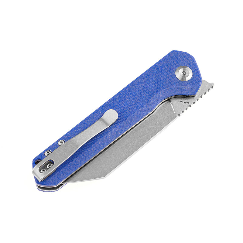 KANSEPT Bulldozer Front Flipper Blue G10 Handle (3.56" Stonewashed D2 Blade) with Kim Ning Design-T1028A6