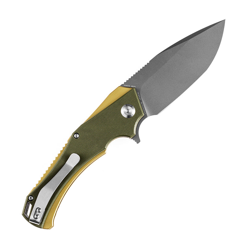 KANSEPT Mini Hellx T2008A2 Gray TiCn Coated D2  Blade Olive Green G10 Handle with Mikkel Willumsen Design