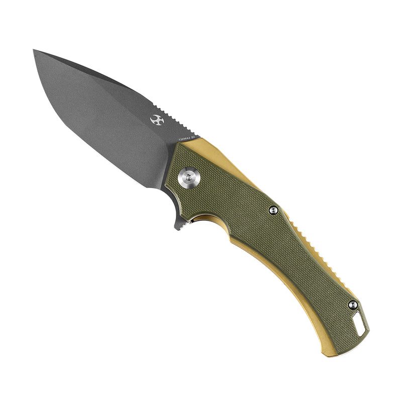 KANSEPT Mini Hellx T2008A2 Gray TiCn Coated D2  Blade Olive Green G10 Handle with Mikkel Willumsen Design