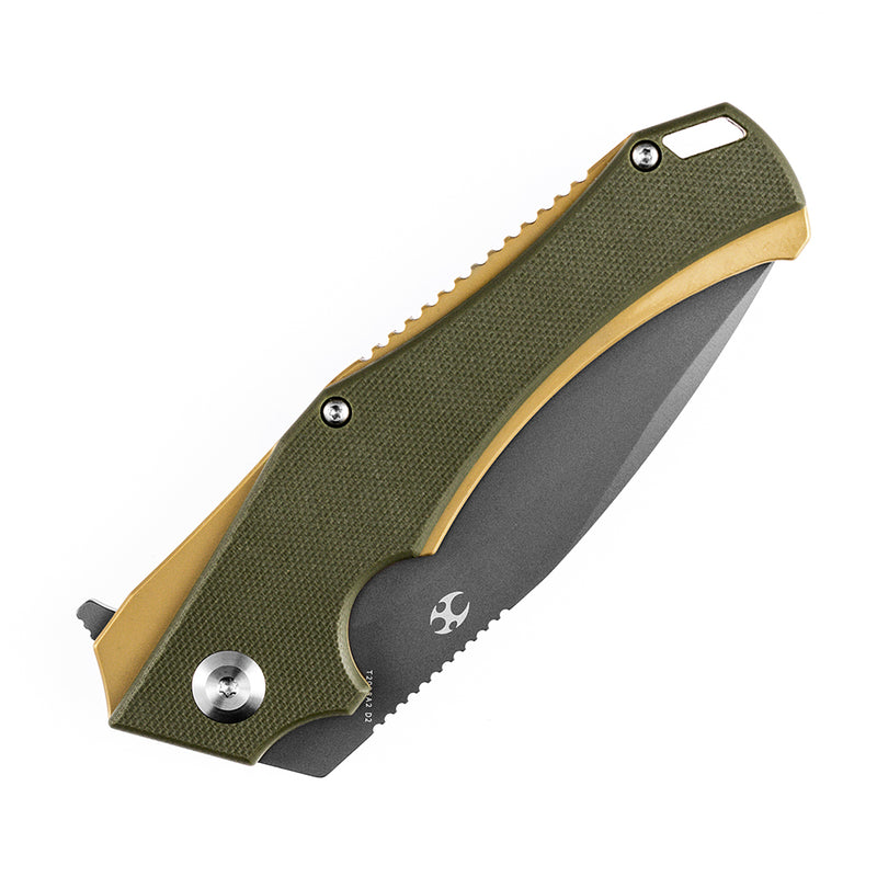 KANSEPT Mini Hellx T2008A2 Gray TiCn Coated D2  Blade Olive Green G10 Handle with Mikkel Willumsen Design