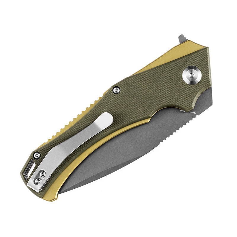 Mini Hellx T2008A2 Gray TiCn Coated D2  Blade Olive Green G10 Handle with Mikkel Willumsen Design