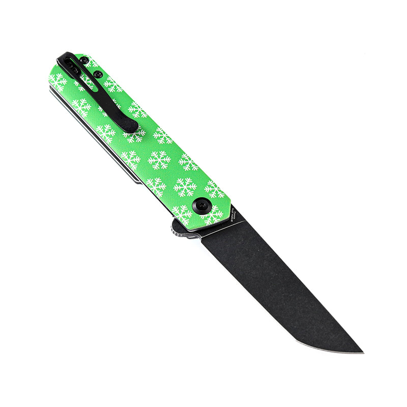 KANSEPT Foosa X2020T5 Black TiCn Coated 154CM Blade Liner Lock Folder Green G10 Handle with Snowflake Print Rolf Helbig Design Limited Edition