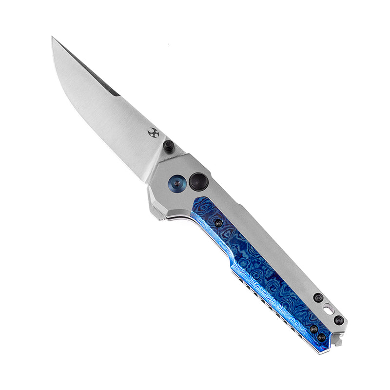 KANSEPT EDC Tac Thumb Studs/Button Lock Knife Timascus+ Titanium Inlay Handle (3.1'' CPM-S35VN Blade)Mikkel Willumsen Design-K2009A8