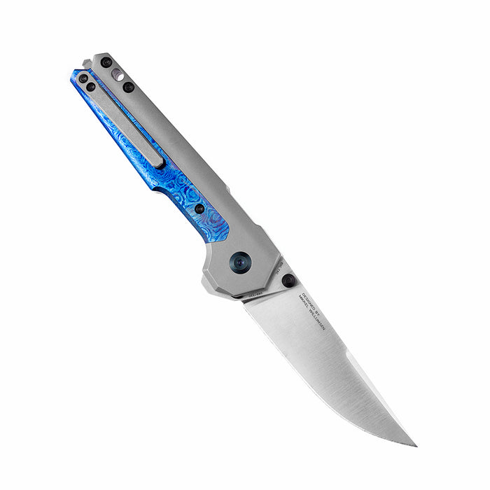 KANSEPT EDC Tac Thumb Studs/Button Lock Knife Timascus+ Titanium Inlay Handle (3.1'' CPM-S35VN Blade)Mikkel Willumsen Design-K2009A8