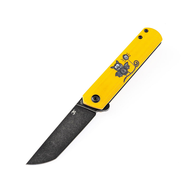 Foosa T2020T8 154CM Blade Non Locking Folding Knife Yellow G10 Handle with Bat Print Limited Edition