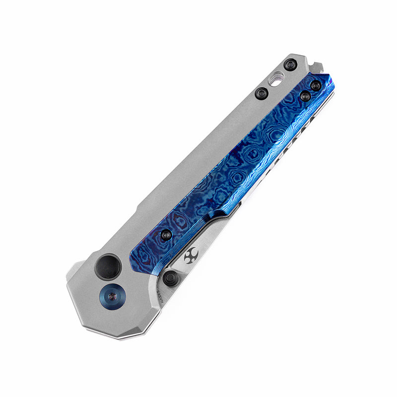 KANSEPT EDC Tac Thumb Studs/Button Lock Knife Timascus+ Titanium Inlay Handle (3.1'' CPM-S35VN Blade)Mikkel Willumsen Design-K2009A8