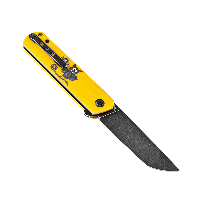 KANSEPT Foosa Non Locking Slip Joint Yellow G10 Handle with Bat Print (154CM Blade) Limited Edition-T2020T8