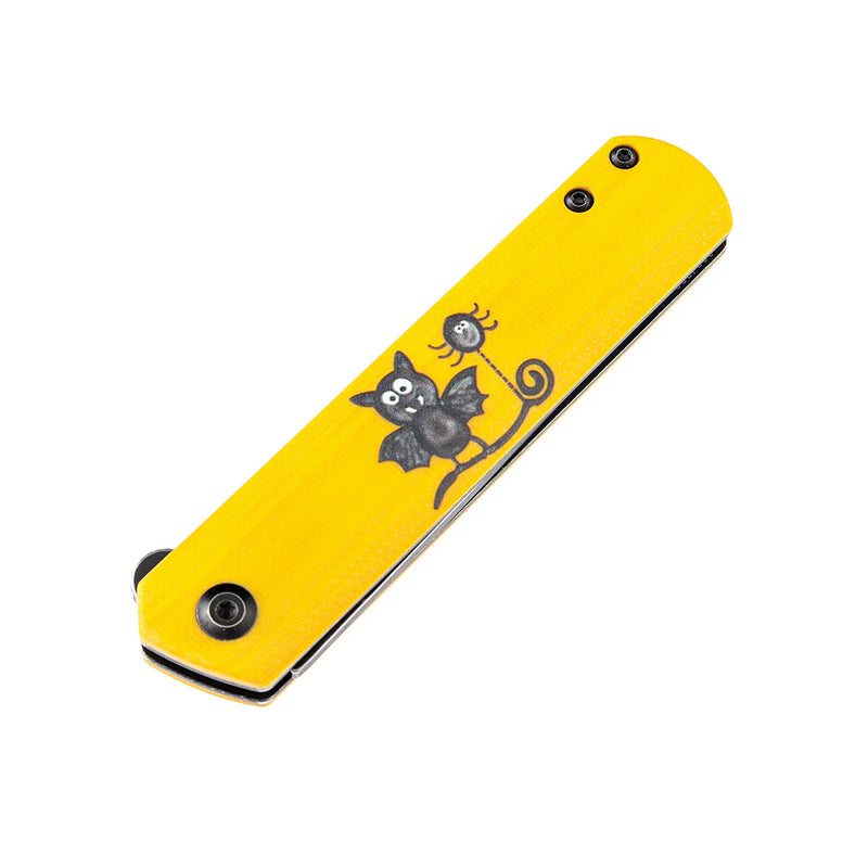 KANSEPT Foosa Non Locking Slip Joint Yellow G10 Handle with Bat Print (154CM Blade) Limited Edition-T2020T8