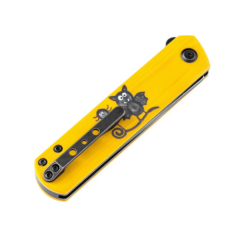 KANSEPT Foosa Non Locking Slip Joint Yellow G10 Handle with Bat Print (154CM Blade) Limited Edition-T2020T8